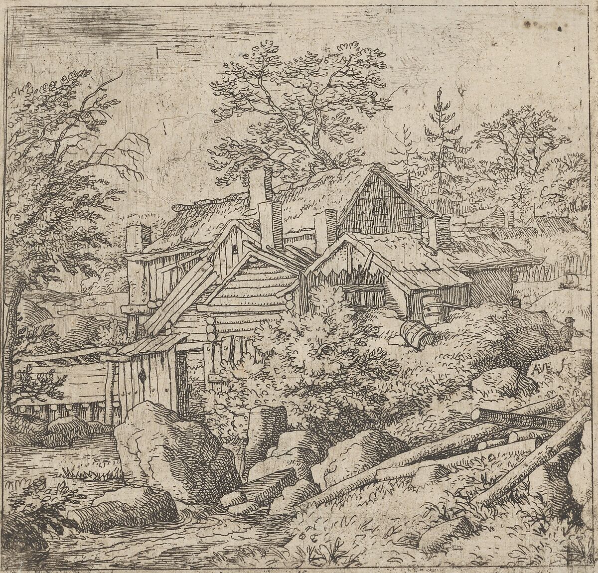 The Hamlet on the Mountain Side, Allart van Everdingen (Dutch, Alkmaar 1621–1675 Amsterdam), Etching; first state of four 