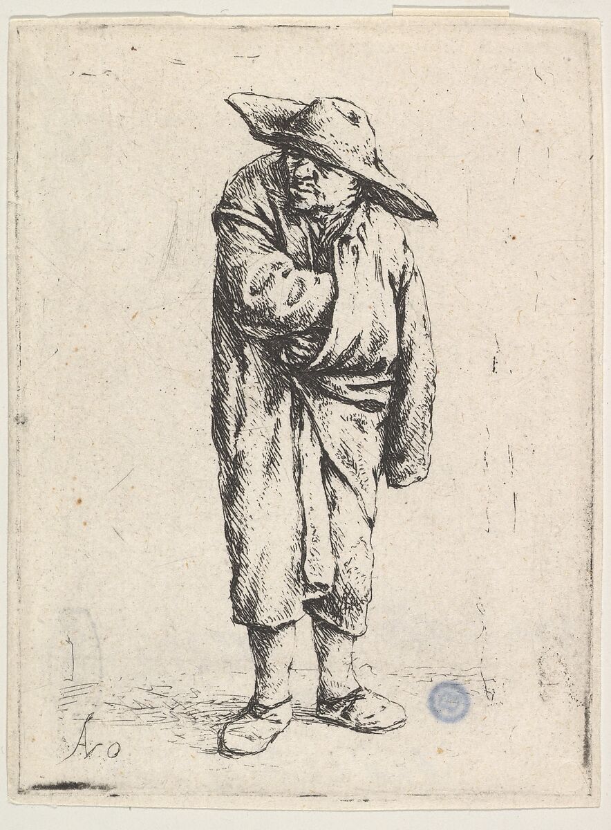 Peasant With His Hand In His Cloak, Adriaen van Ostade (Dutch, Haarlem 1610–1685 Haarlem), Etching; second state of seven 