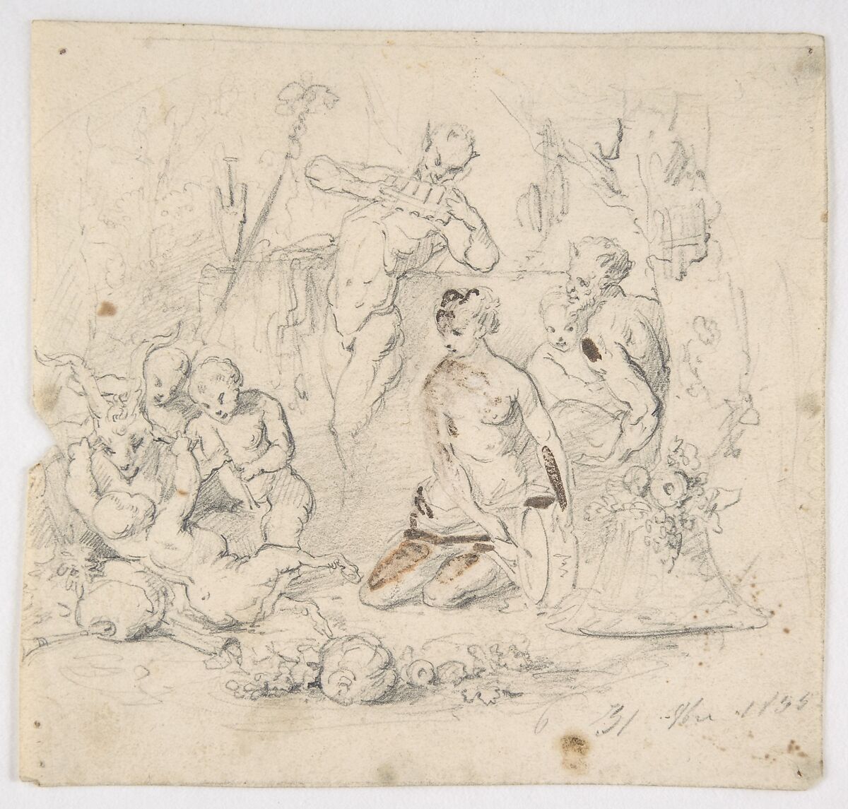 Bacchanal, Anonymous, French, 19th century, Graphite, heightened with white on wove paper 