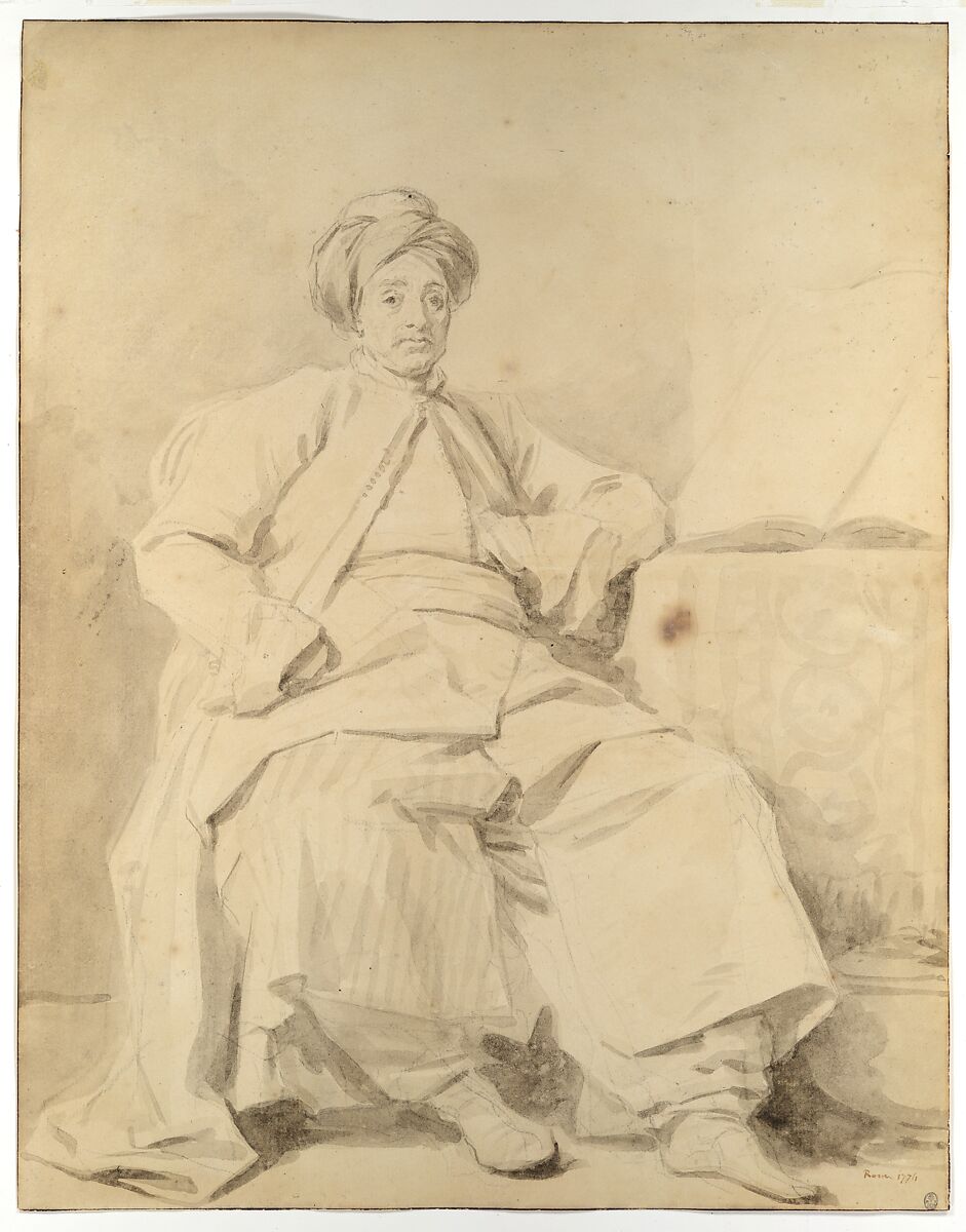 The Sultan, Jean Honoré Fragonard (French, Grasse 1732–1806 Paris), Brush and brown wash (possibly bistre) over black chalk underdrawing