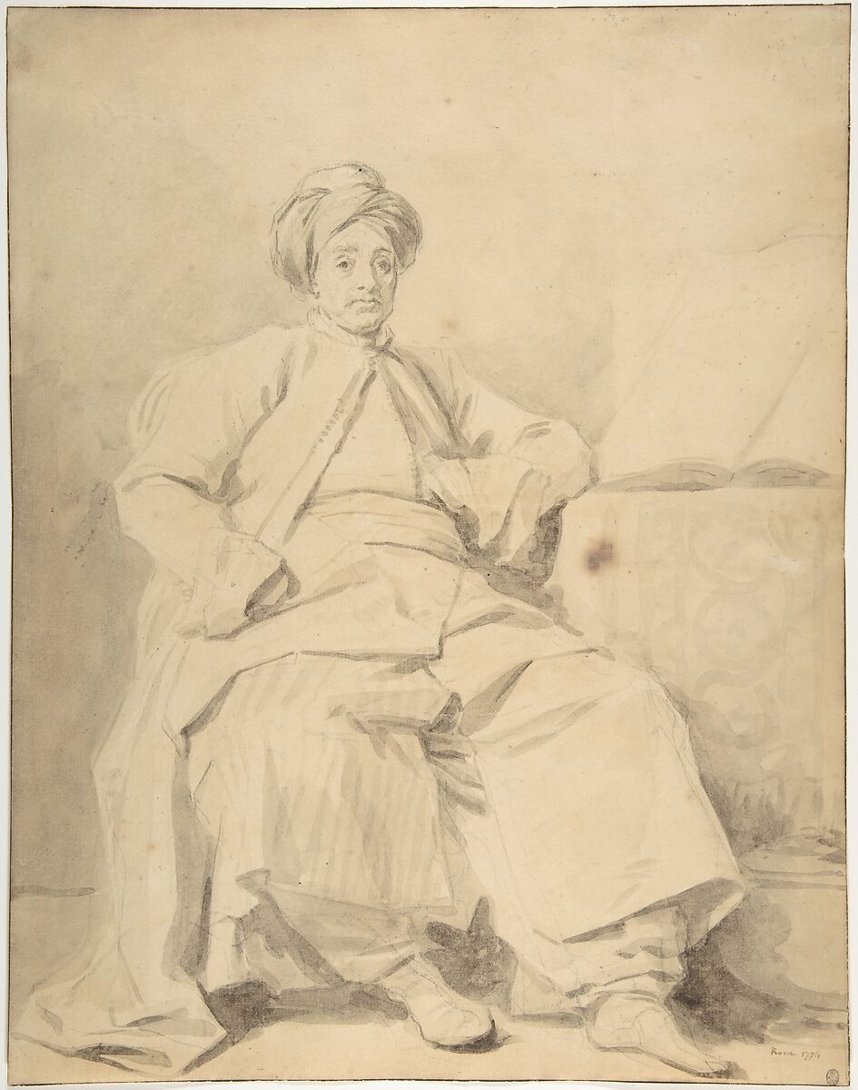 The Sultan, Jean Honoré Fragonard (French, Grasse 1732–1806 Paris), Brush and brown wash (possibly bistre) over black chalk underdrawing 