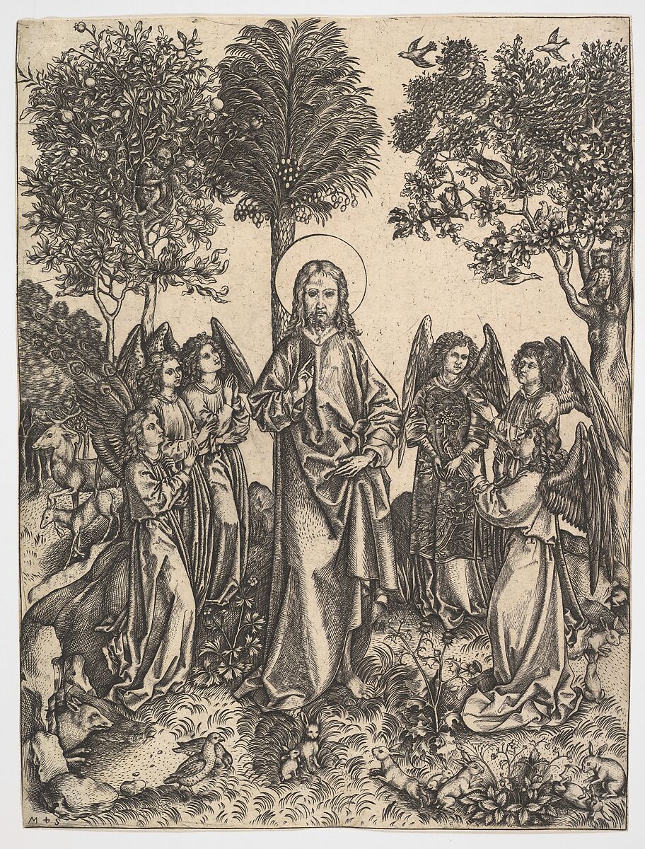 Christ in the Wilderness Served by Angels, Master i.e. (German, active 1480–1500), Engraving; second state of three