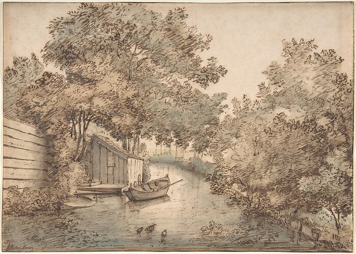 Canal with a Boat and Ducks