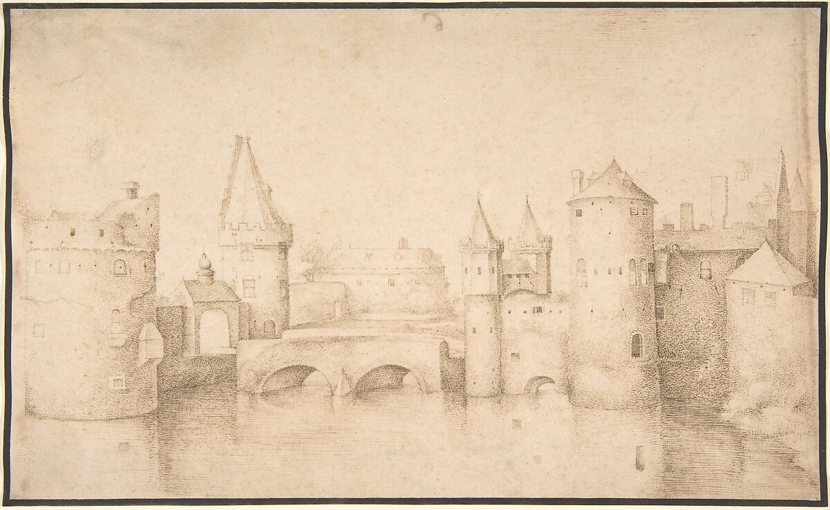 Walls, Towers, and Gates of Amsterdam, Jacob Savery I (Netherlandish, ca. 1565–1603), Pen and brown ink