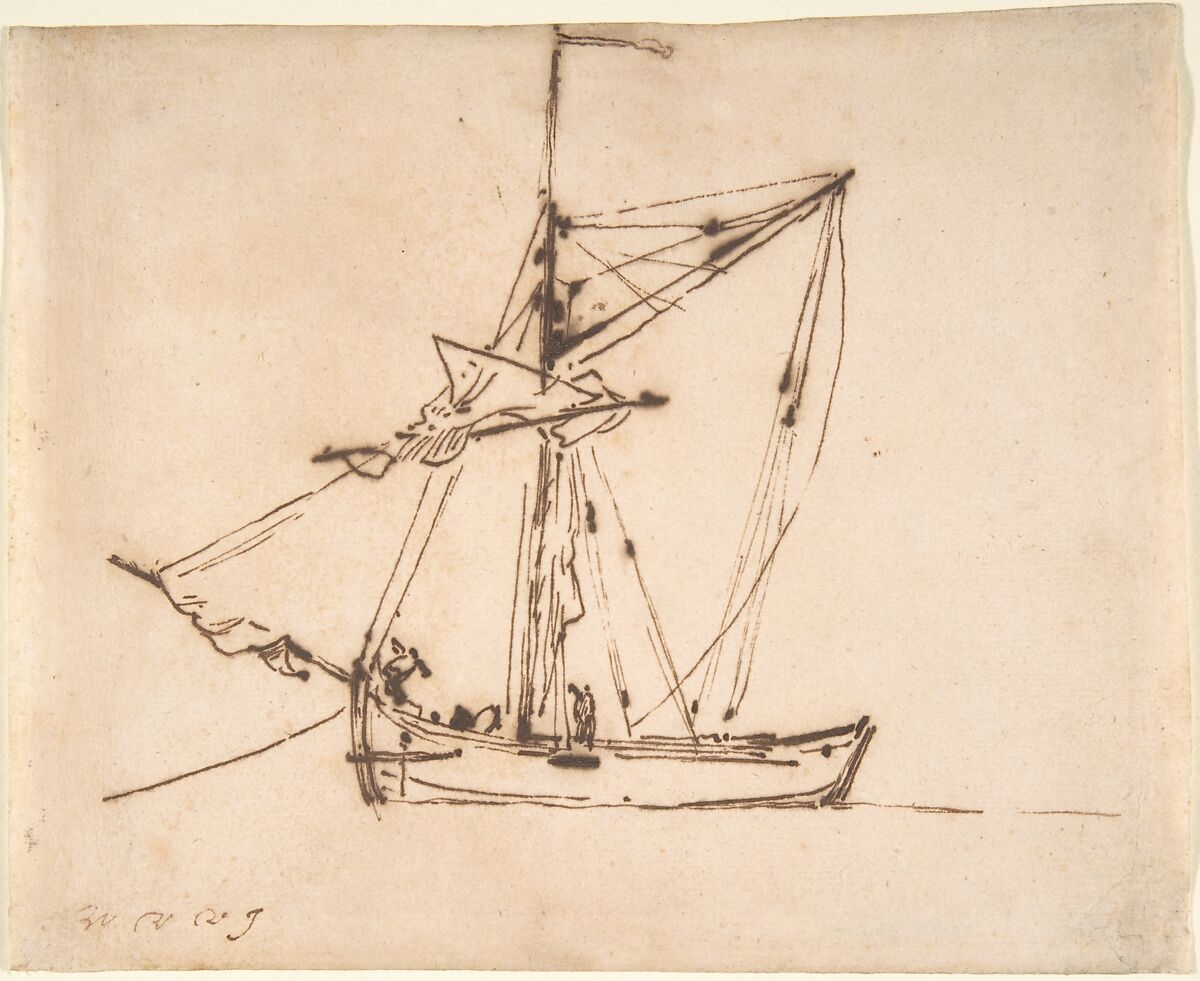 Sketch of a Sailboat, Willem van de Velde II (Dutch, Leiden 1633–1707 London), Pen and brown ink 