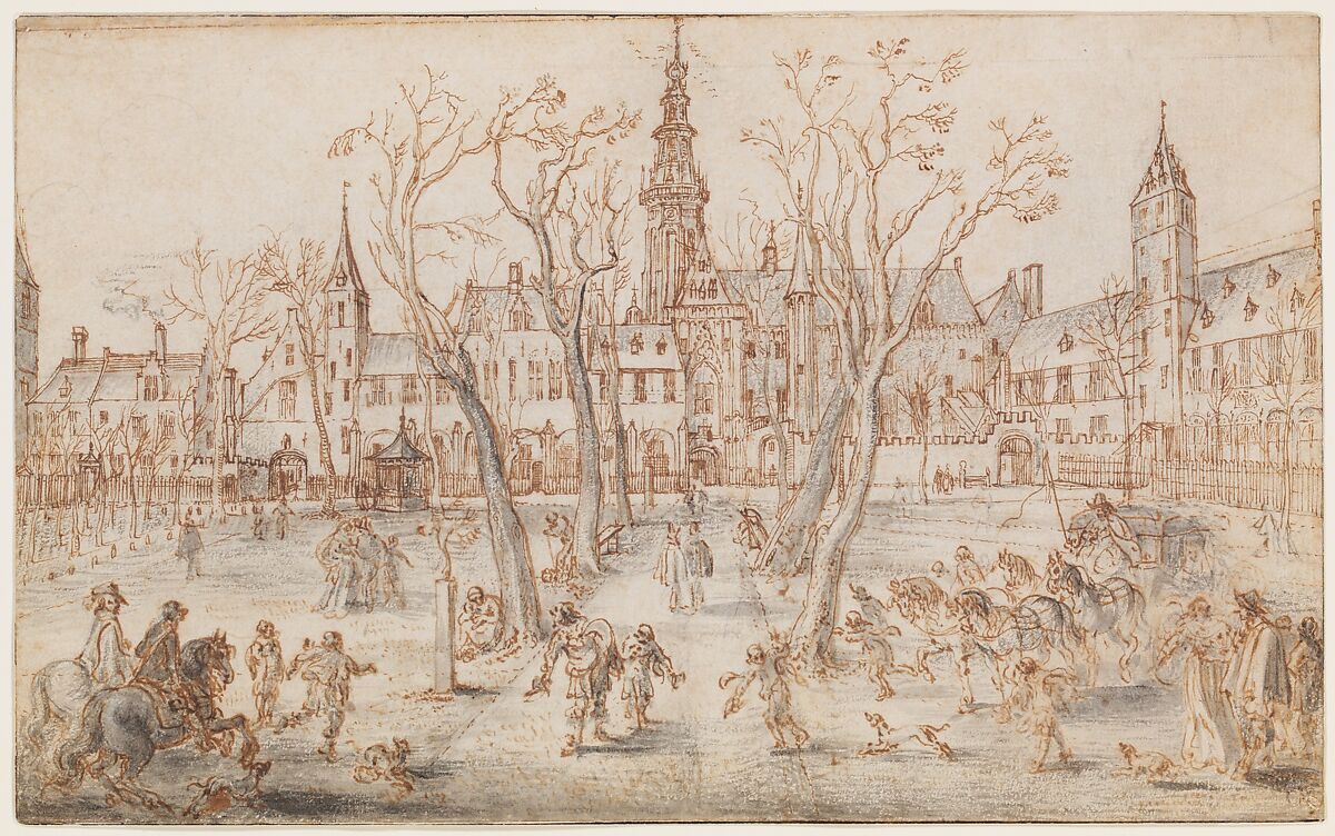 Abdijplein of Middelburg, Adriaen van de Venne (Dutch, Delft 1589–1662 The Hague), Pen and brown ink, gray wash 