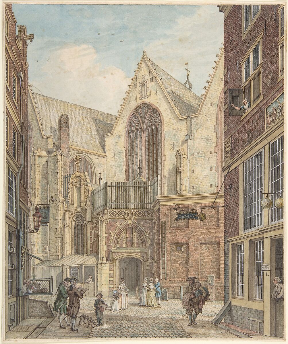 View of the Old Church of Amsterdam, Hermanus Petrus Schouten (Dutch, 1747–1822), Pen and brown ink and watercolor 