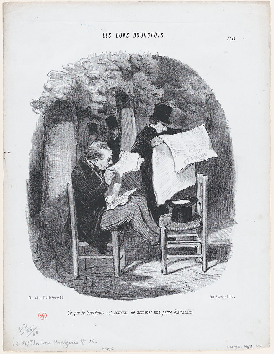 What the bourgeois calls a slight distraction,  from 'The good bourgeois,' published in "Le Charivari", Honoré Daumier (French, Marseilles 1808–1879 Valmondois), Lithograph on wove paper; second state of two (Delteil) 