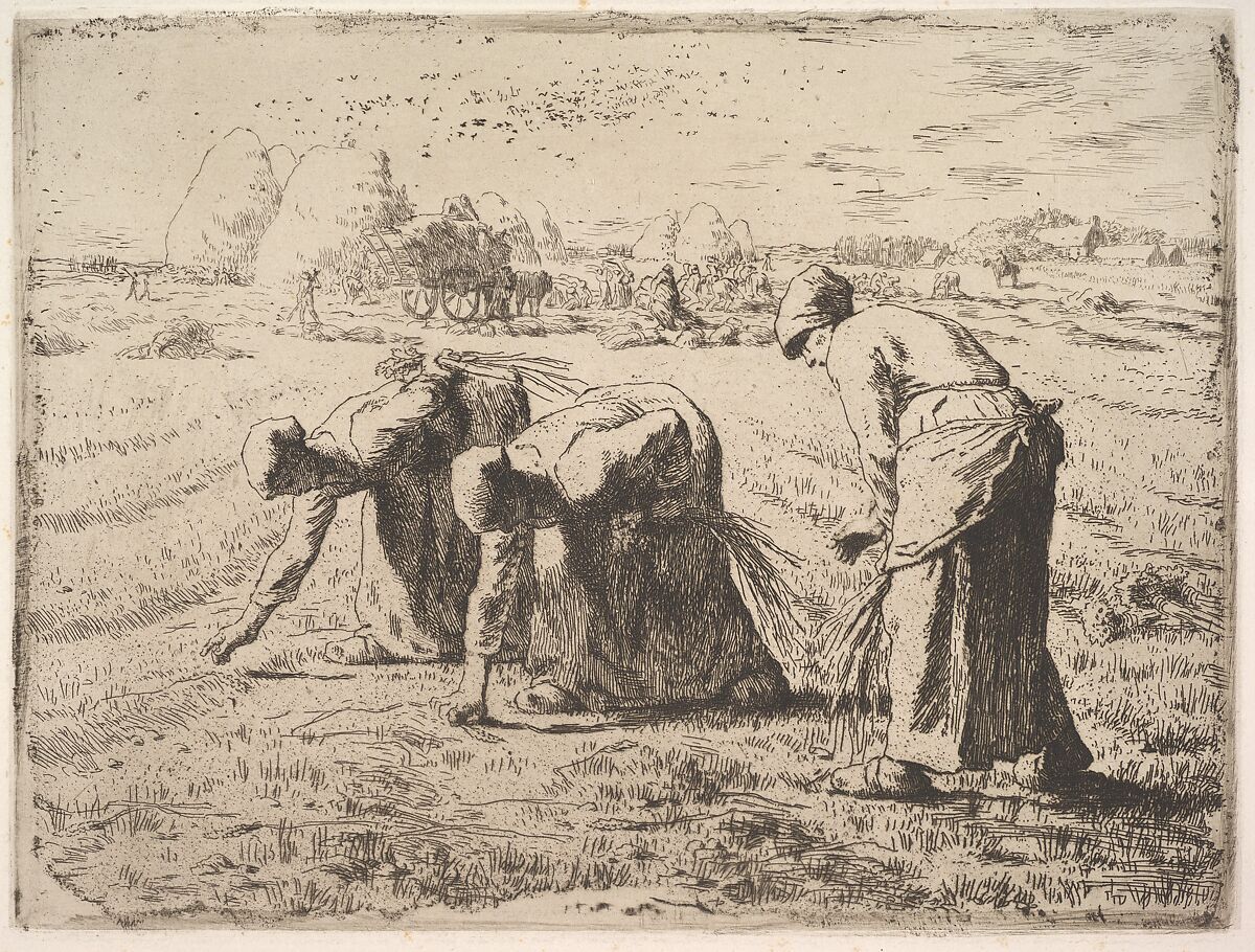 The Gleaners, Jean-François Millet (French, Gruchy 1814–1875 Barbizon), Etching on chine collé; first state of two 