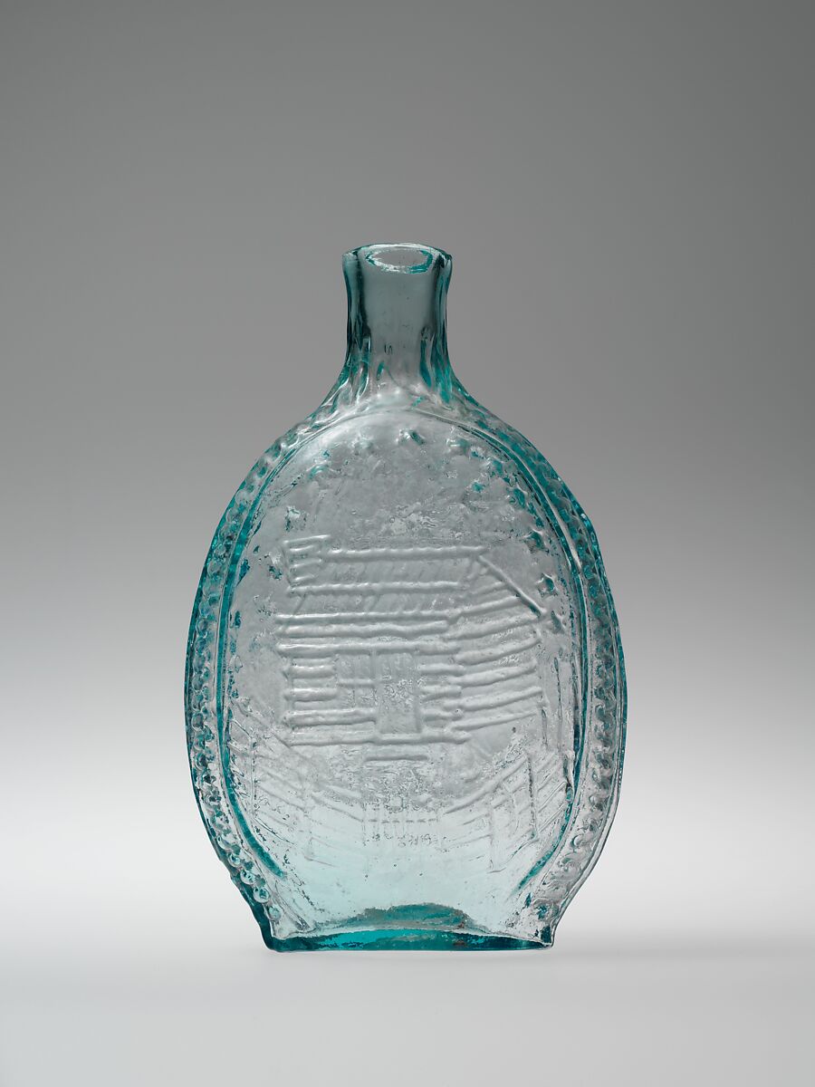 Figured flask, Blown-molded glass, American 