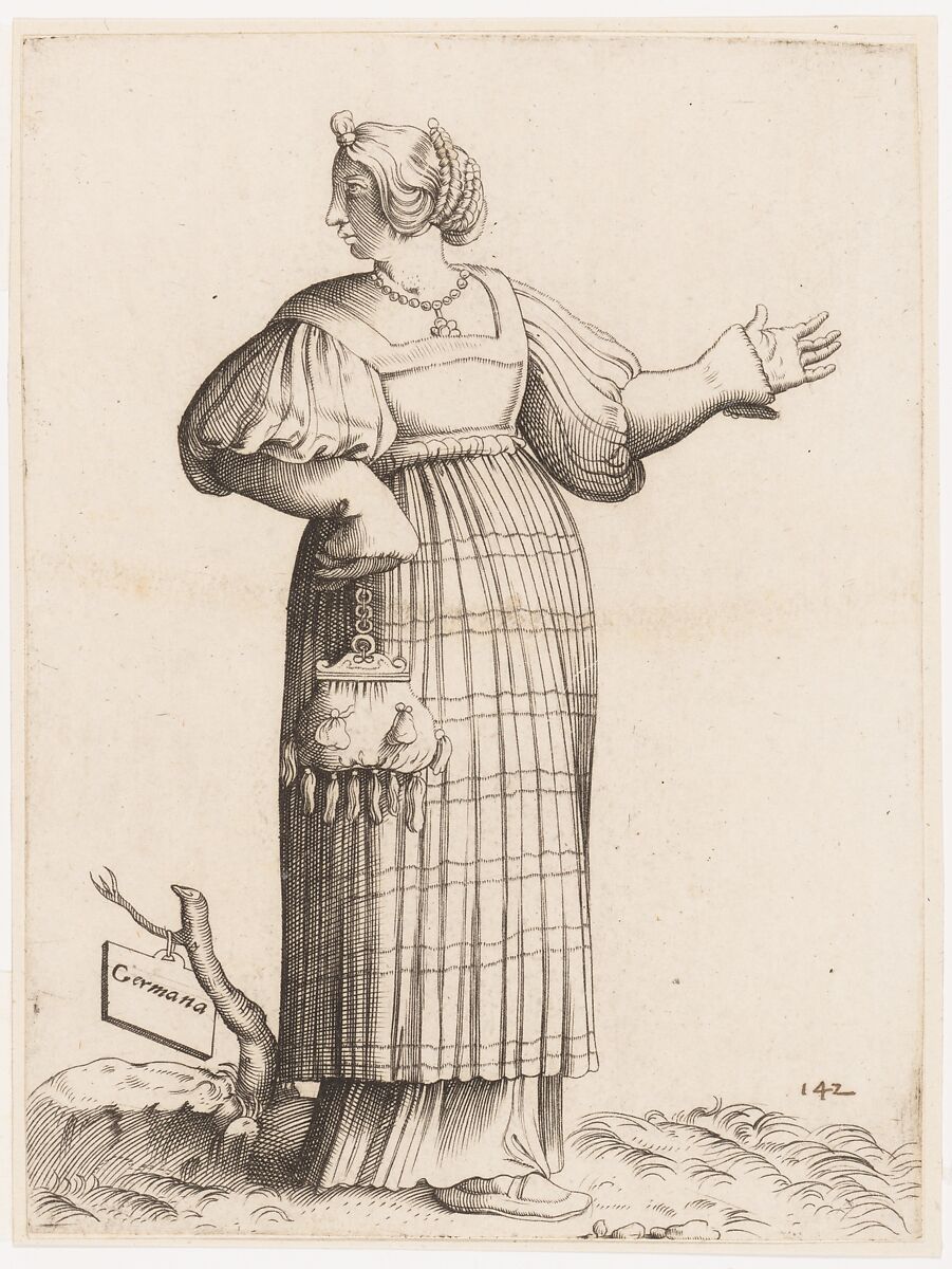 Costume Plate: Woman from Germany, Reverse copy after Enea Vico (Italian, Parma 1523–1567 Ferrara), Engraving 