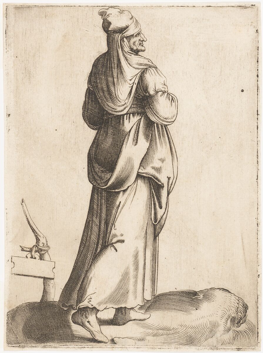Costume Plate: Peasant Woman from Spain, Engraved by Enea Vico (Italian, Parma 1523–1567 Ferrara), Engraving 