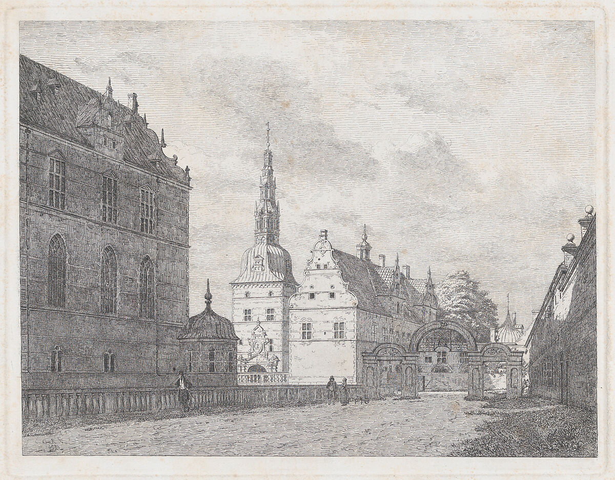 View of Frederiksborg, Carousel Gate, Jørgen Pedersen Roed (Danish, Ringsted 1808–1888 Copenhagen), Etching 