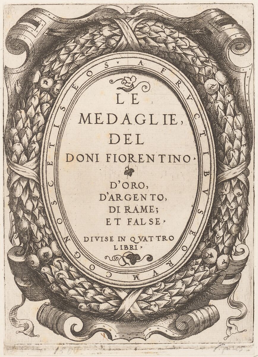 Title plate: Le Medaglie del Doni Fiorentino, Engraved by Enea Vico (Italian, Parma 1523–1567 Ferrara), Engraving 