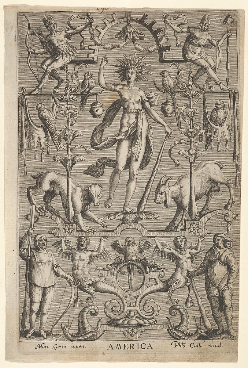 Allegory of America, from "The Four Continents", After Marcus Gheeraerts the Elder (Flemish, Bruges ca. 1520–ca. 1590 London (?) (active England)), Engraving 