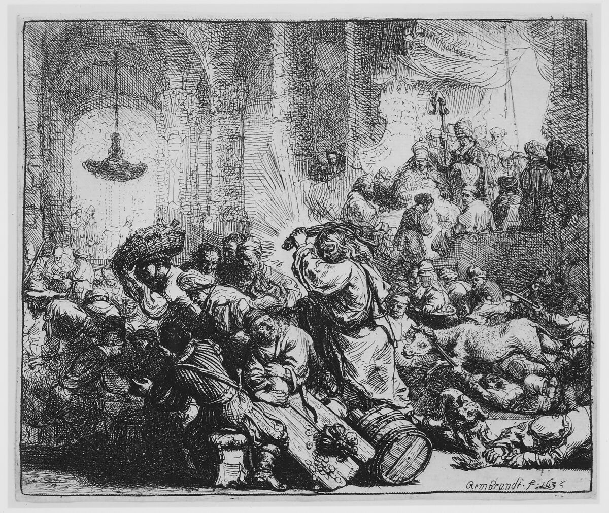 Christ Driving the Money Changers from the Temple, Rembrandt (Rembrandt van Rijn) (Dutch, Leiden 1606–1669 Amsterdam), Etching