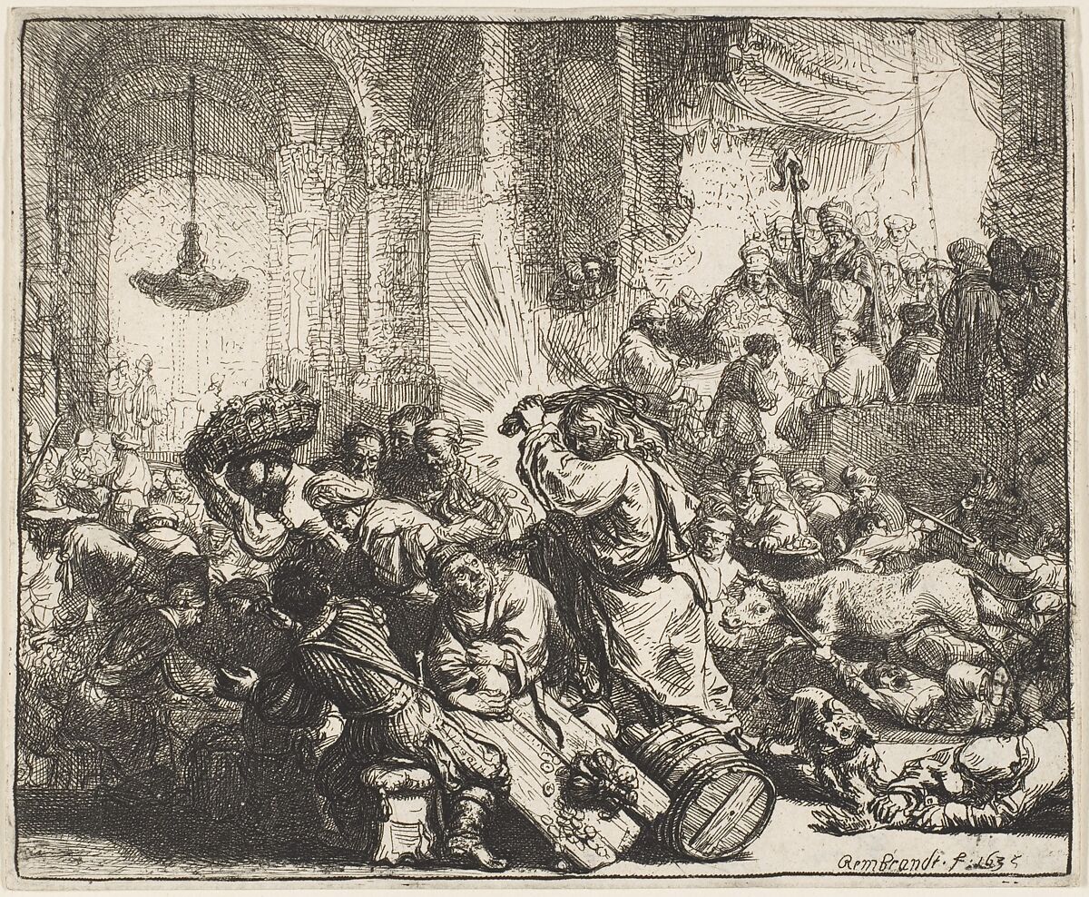 Christ Driving the Money Changers from the Temple, Rembrandt (Rembrandt van Rijn) (Dutch, Leiden 1606–1669 Amsterdam), Etching