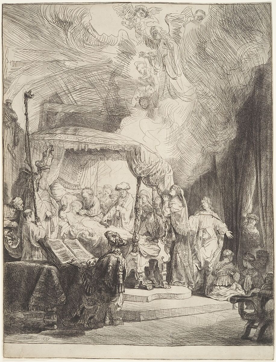 The Death of the Virgin, Rembrandt (Rembrandt van Rijn) (Dutch, Leiden 1606–1669 Amsterdam), Etching and drypoint
