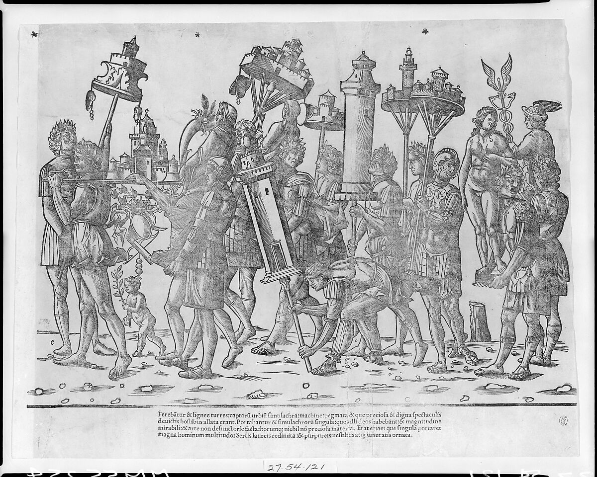 Statues of Venus and Mercury, from "The Triumph of Caesar", Jacob of Strasbourg (Italian School, born Alsace, active Venice, 1494–1530), Woodcut