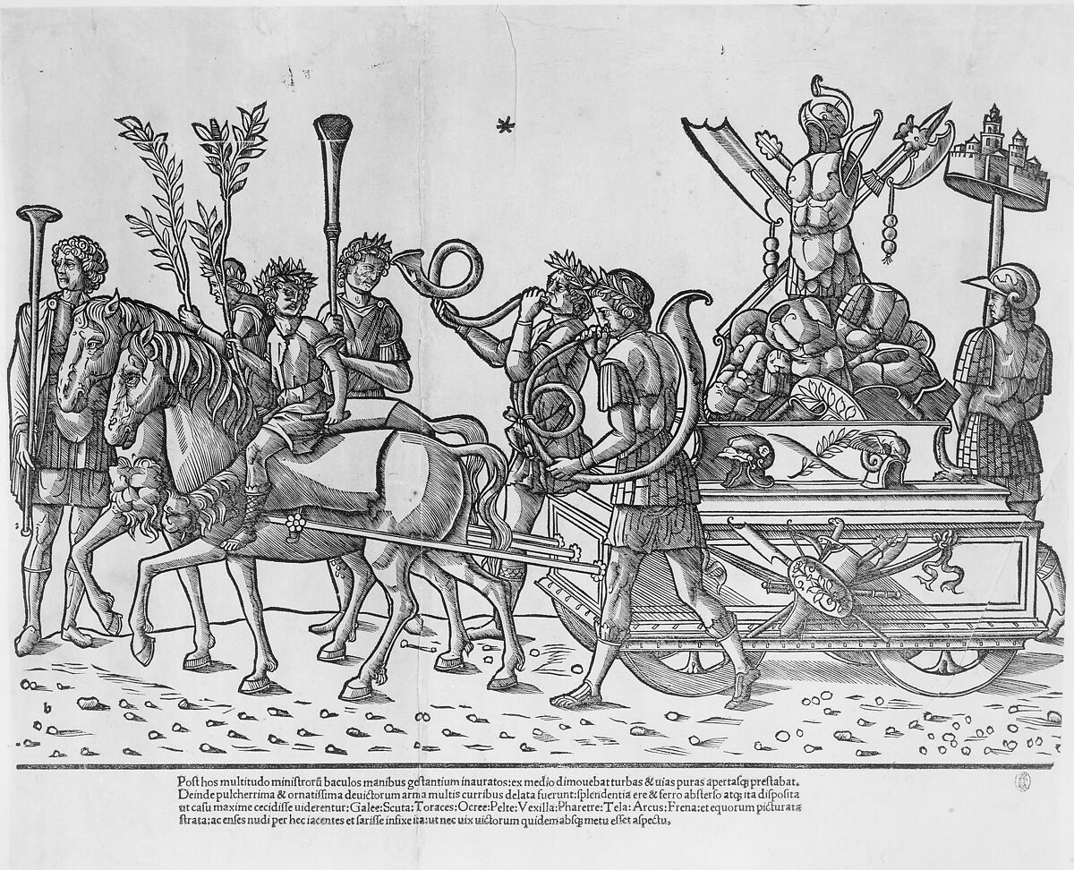 Chariot with trophies of war, from "The Triumph of Caesar", Jacob of Strasbourg (Italian School, born Alsace, active Venice, 1494–1530), Woodcut 