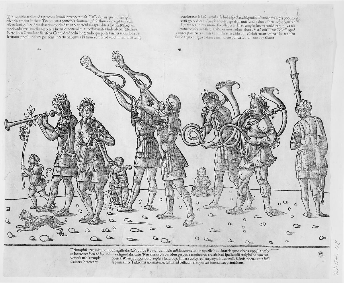 Trumpeters, from 'The Triumph of Caesar', Jacob of Strasbourg (Italian School, born Alsace, active Venice, 1494–1530), Woodcut 