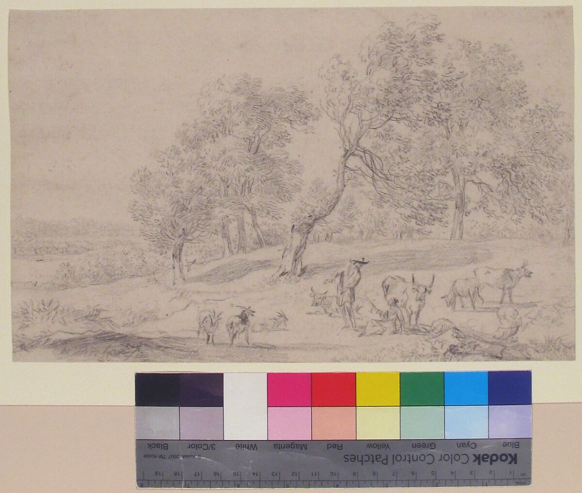 Cattle and Figures in a Landscape, Nicolaes Berchem (Dutch, Haarlem 1621/22–1683 Amsterdam), Black chalk