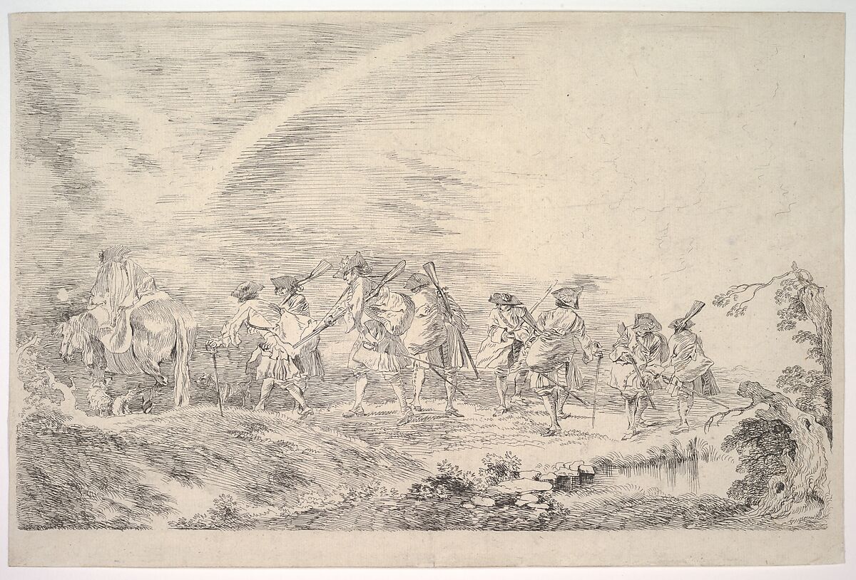 Recruits Going to Join the Regiment, Antoine Watteau (French, Valenciennes 1684–1721 Nogent-sur-Marne), Etching with drypoint 