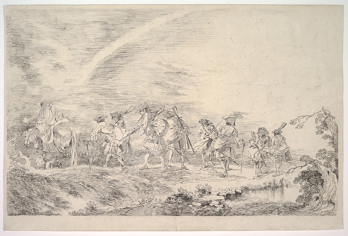 Recruits Going to Join the Regiment, Antoine Watteau  French, Etching with drypoint