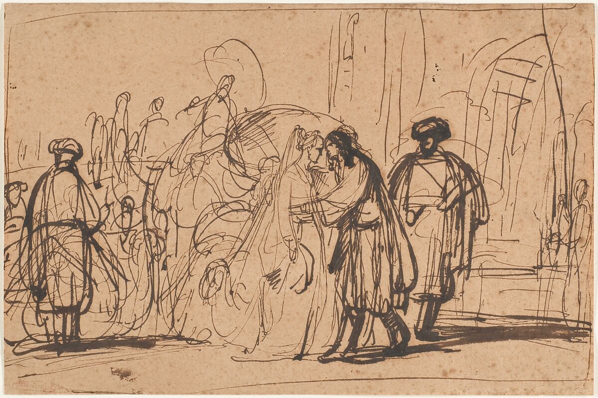 Isaac's Reception of Rebecca, Gerbrand van den Eeckhout (Dutch, Amsterdam 1621–1674 Amsterdam), Pen and brown ink