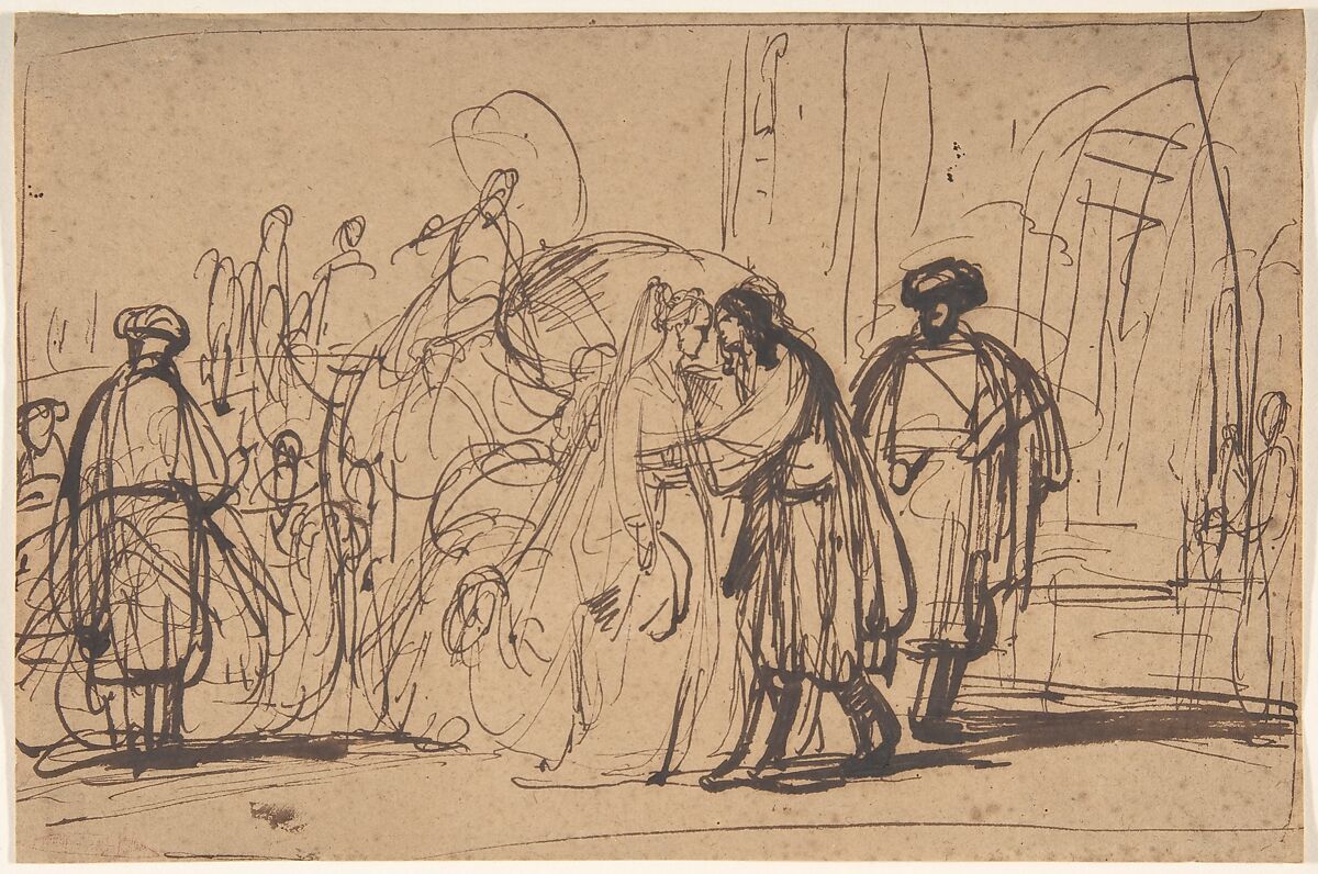 Isaac's Reception of Rebecca, Gerbrand van den Eeckhout (Dutch, Amsterdam 1621–1674 Amsterdam), Pen and brown ink 