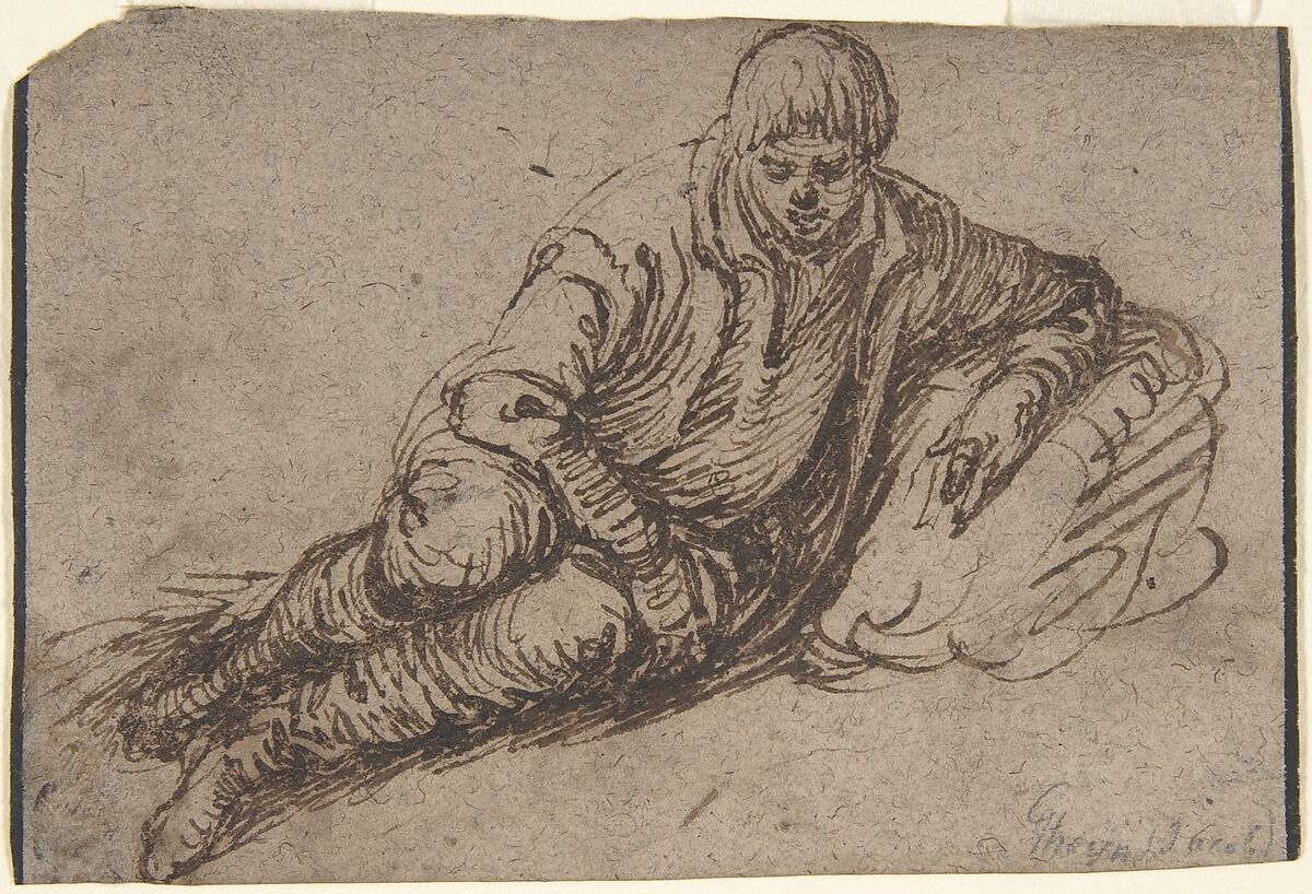 A Reclining Peasant (recto); Study of a Young Man (verso), Jacques de Gheyn II (Netherlandish, Antwerp 1565–1629 The Hague), Pen and brown ink 