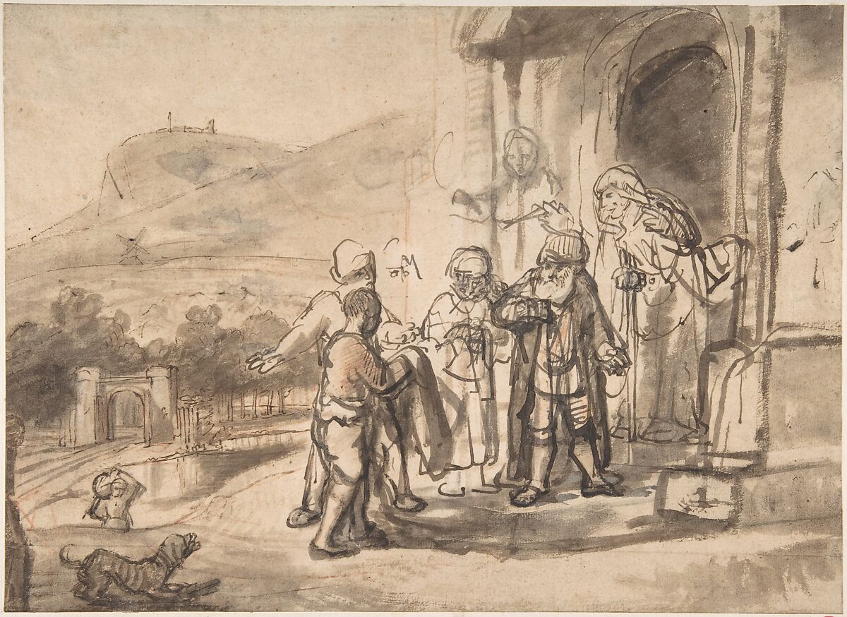 Jacob Receiving Joseph's Blood-Stained Cloak (recto); Study of a Bearded Man and The Sacrifice of Isaac (verso), Nicolaes Maes (Dutch, Dordrecht 1634–1693 Amsterdam), Pen and brown ink, brush and brown wash, over red and traces of black chalk (recto); red chalk, pen and brown ink, brown wash (verso) 