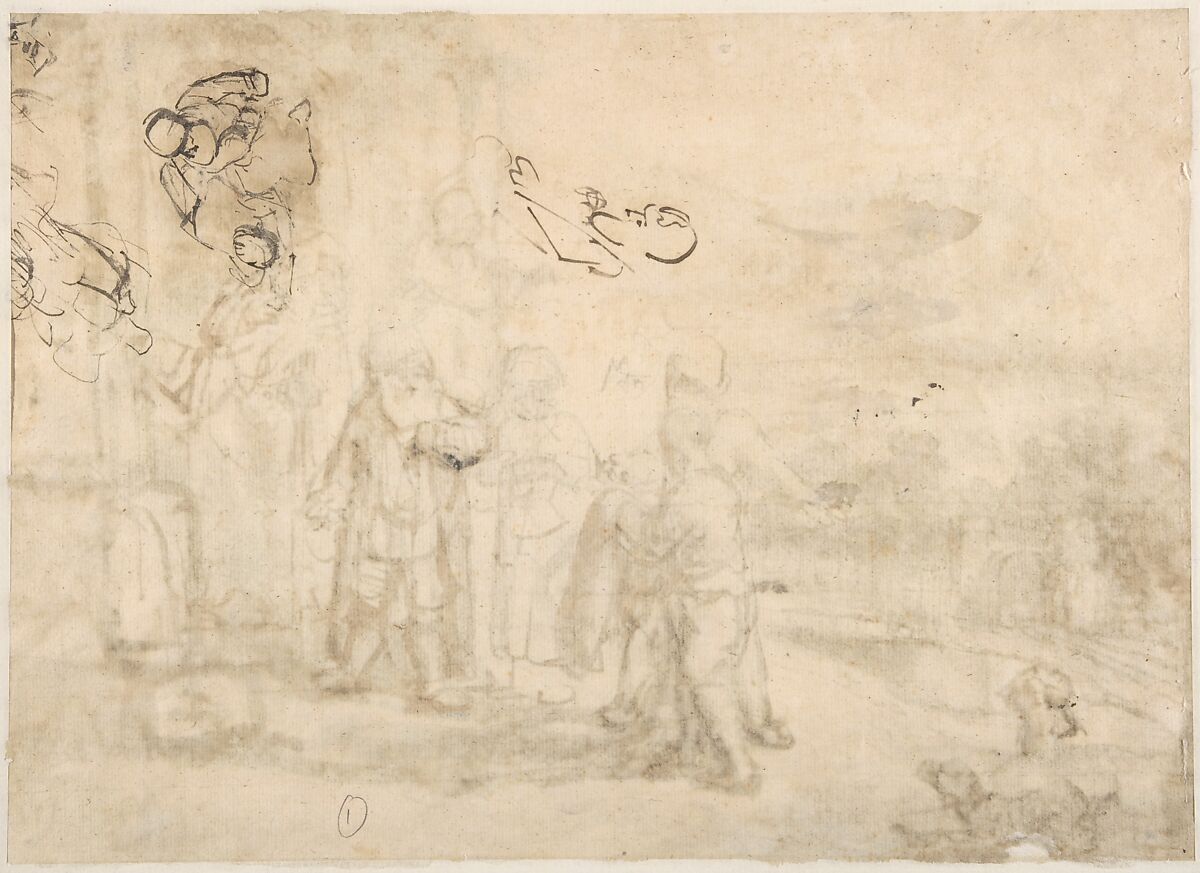 Jacob Receiving Joseph's Blood-Stained Cloak (recto); Study of a Bearded Man and The Sacrifice of Isaac (verso), Nicolaes Maes (Dutch, Dordrecht 1634–1693 Amsterdam), Pen and brown ink, brush and brown wash, over red and traces of black chalk (recto); red chalk, pen and brown ink, brown wash (verso)