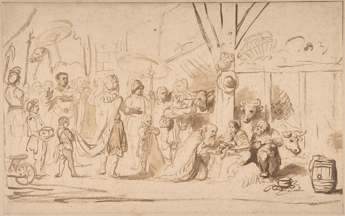 The Adoration of the Magi, Nicolaes Maes (Dutch, Dordrecht 1634–1693 Amsterdam), Pen and brown ink, brush and brown wash 