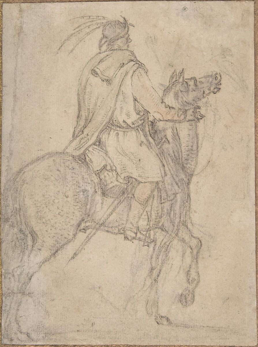 A Hungarian Horseman, Roelandt Savery (Flemish, Kortrijk 1576–1639 Utrecht), Black chalk, watercolor 