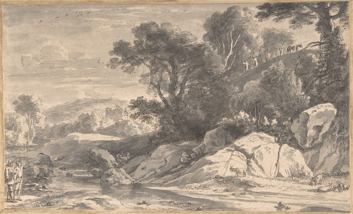 A River Landscape with Travellers, Herman van Swanevelt (Dutch, Woerden (?) ca. 1603–1655 Paris), Pen and brown ink, brush and gray wash