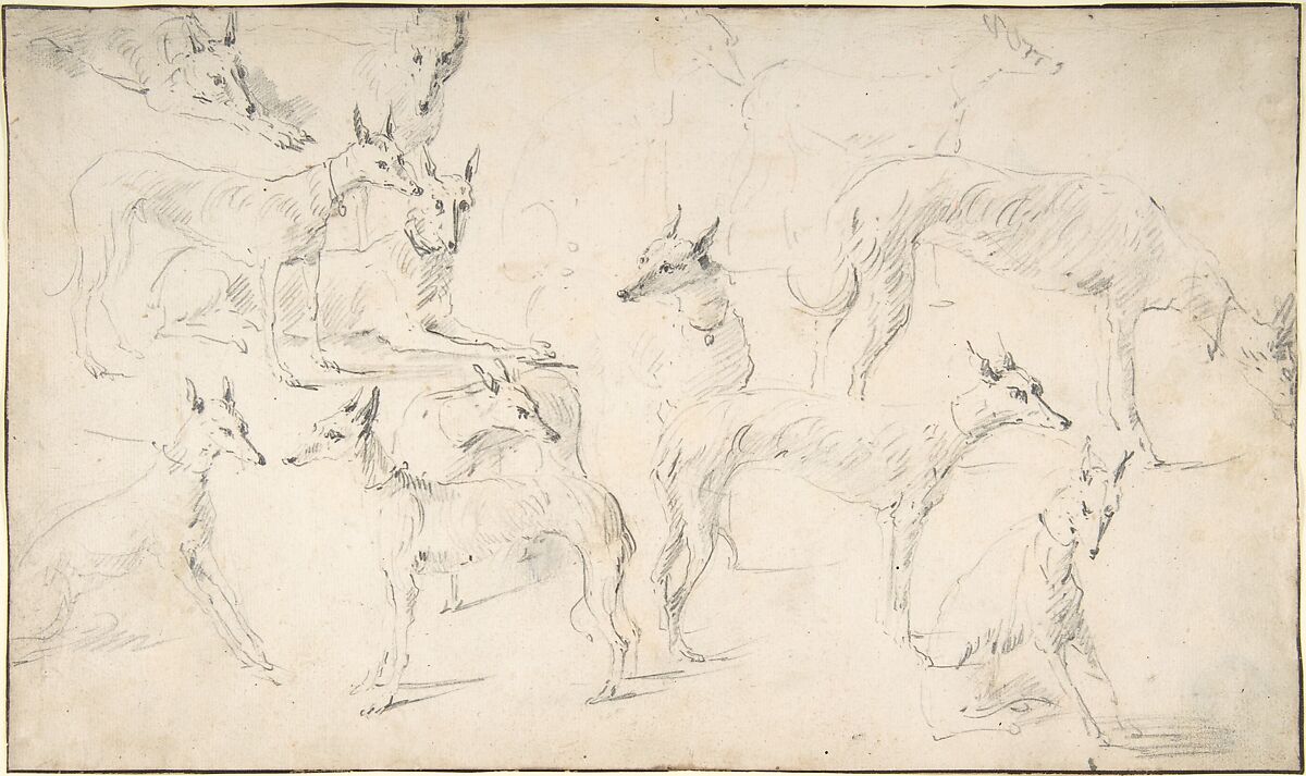 Studies of Hounds, David Teniers the Younger (Flemish, Antwerp 1610–1690 Brussels), Graphite 
