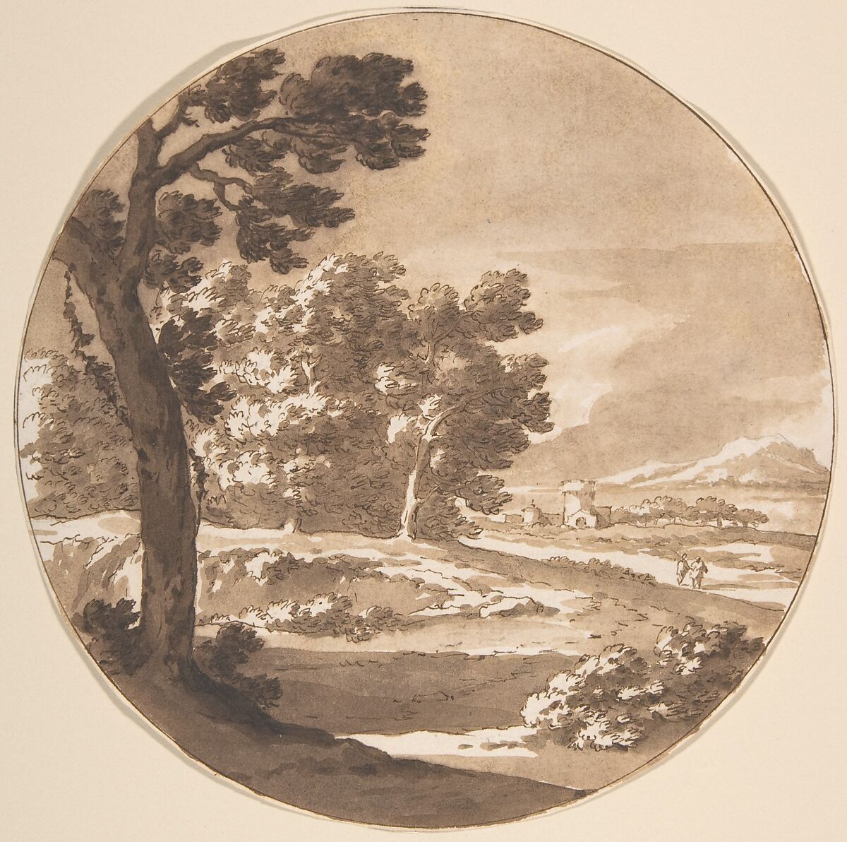 Wooded Landscape with Figures on a Road, Jacob van der Ulft (Dutch, Gorkum 1627–1689 Noordwijk), Pen and brown ink, brown wash 