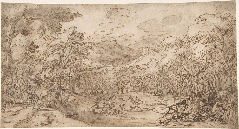 Wooded Landscape with Stag Hunt