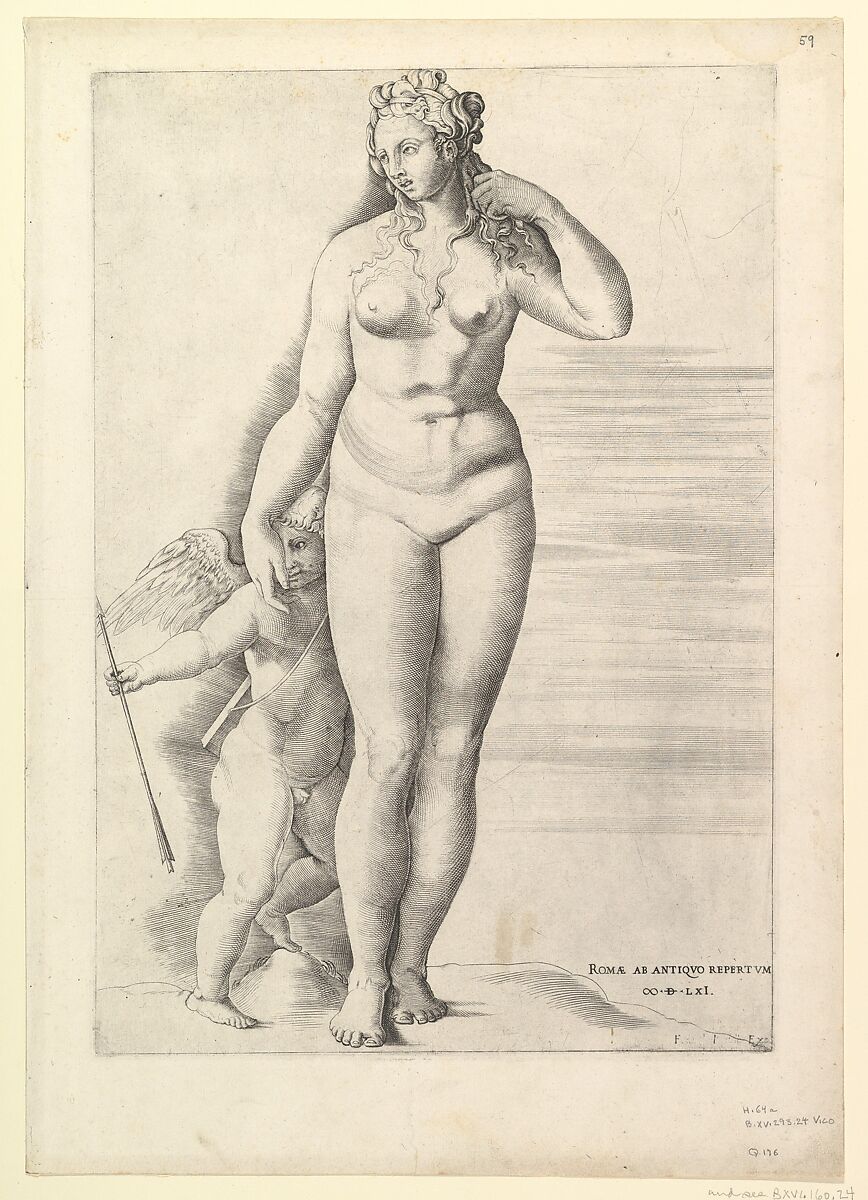 Venus and Eros, from "Speculum Romanae Magnificentiae", Anonymous, Italian, 16th century, Engraving 