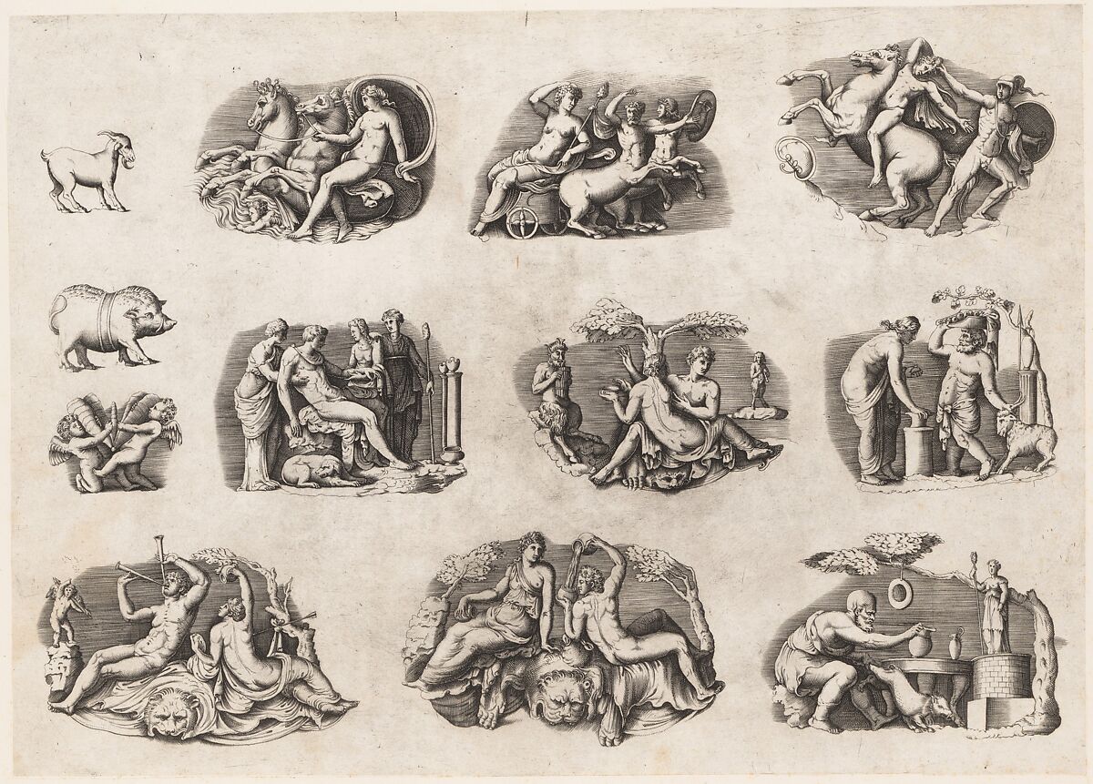 Subjects after Antique Cameos and Gems, from "Speculum Romanae Magnificentiae", Anonymous, Italian, 16th century, Engraving; state i before numbers