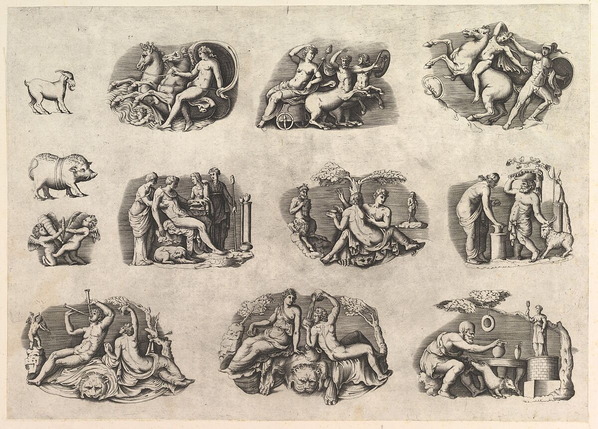 Subjects after Antique Cameos and Gems, from "Speculum Romanae Magnificentiae", Anonymous, Italian, 16th century, Engraving; state i before numbers 