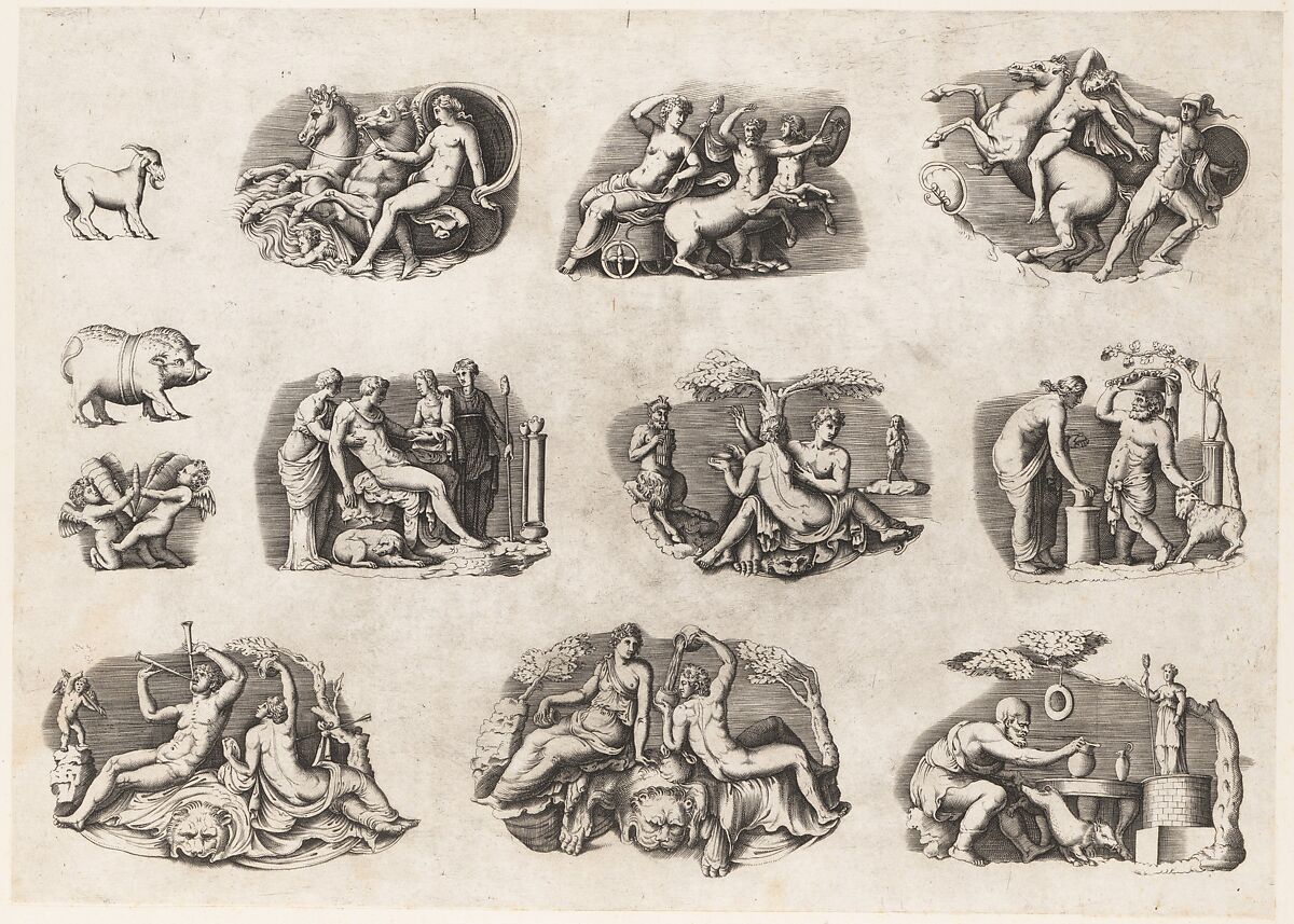 Subjects after Antique Cameos and Gems, from "Speculum Romanae Magnificentiae", Anonymous, Italian, 16th century, Engraving; second state