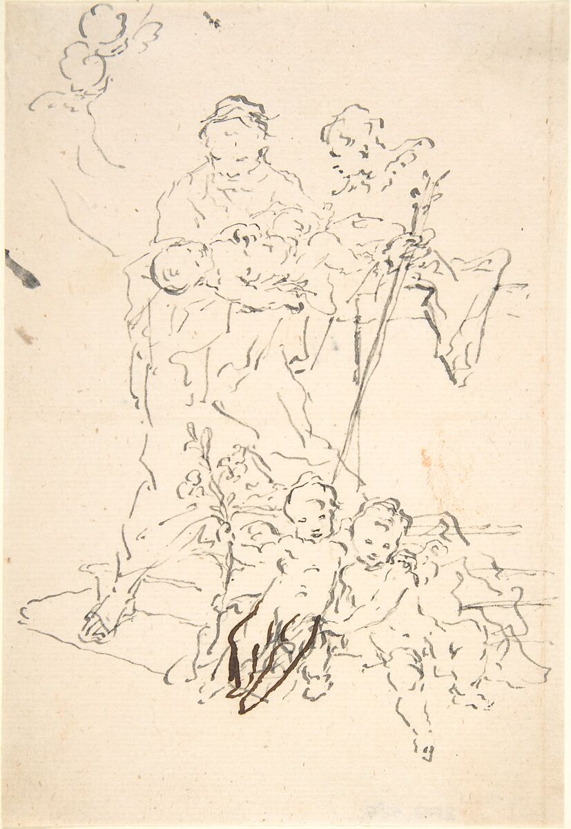 Saint Anthony and the Christ Child Surrounded by Cherubs, Martin Johann Schmidt (Austrian, Grafenwörth 1718–1801 Stein), Pen and black ink 