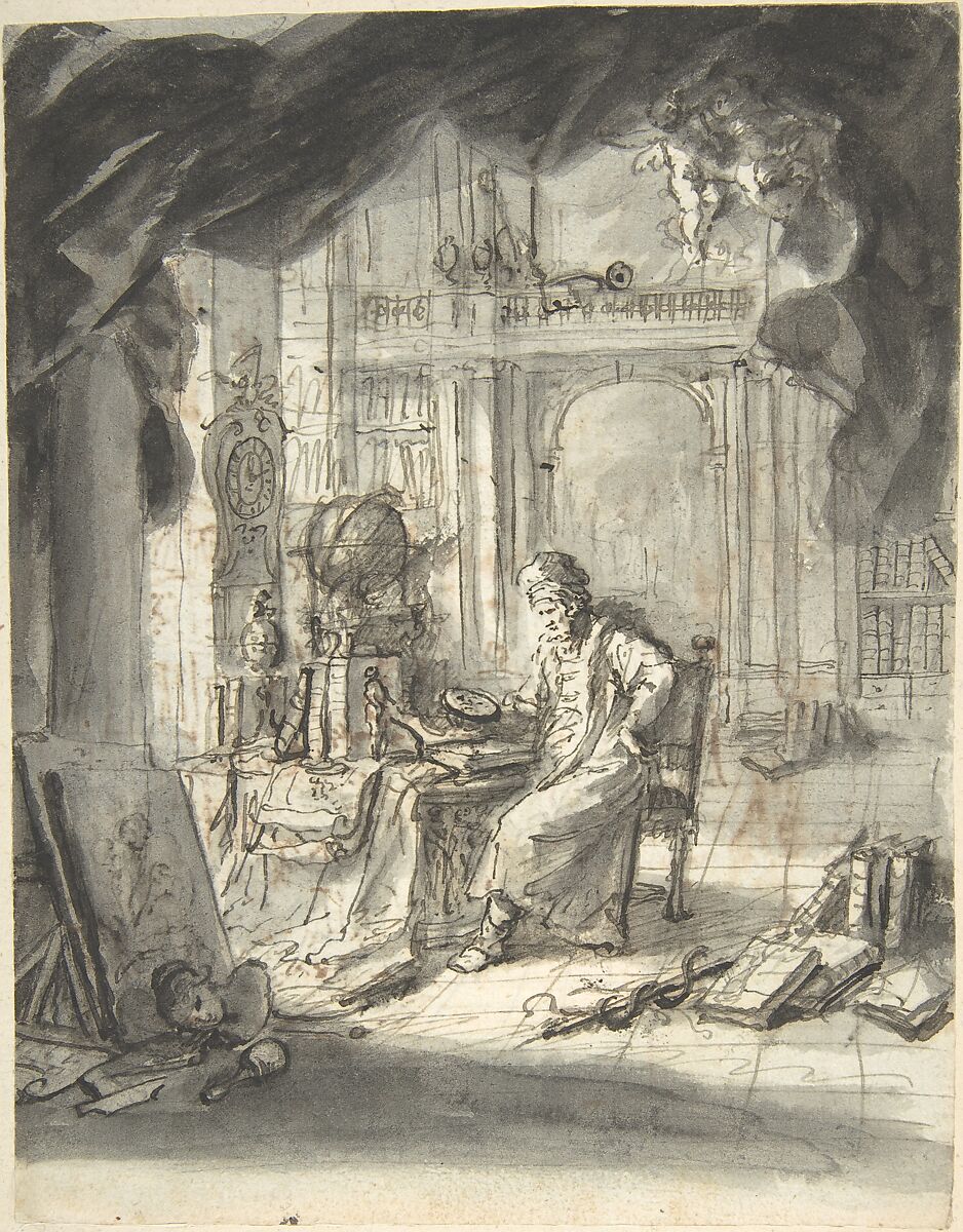 An Oriental Astronomer in His Study, Martin Johann Schmidt (Austrian, Grafenwörth 1718–1801 Stein), Pen and brown-black and gray ink, gray wash 