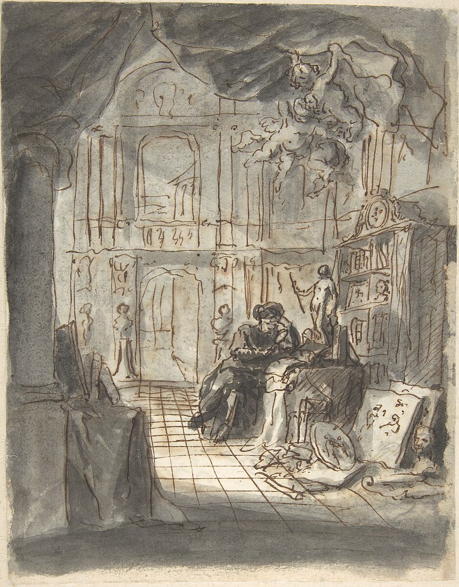 An Oriental Astronomer in His Study, Martin Johann Schmidt (Austrian, Grafenwörth 1718–1801 Stein), Pen and brown-black and gray ink, gray wash