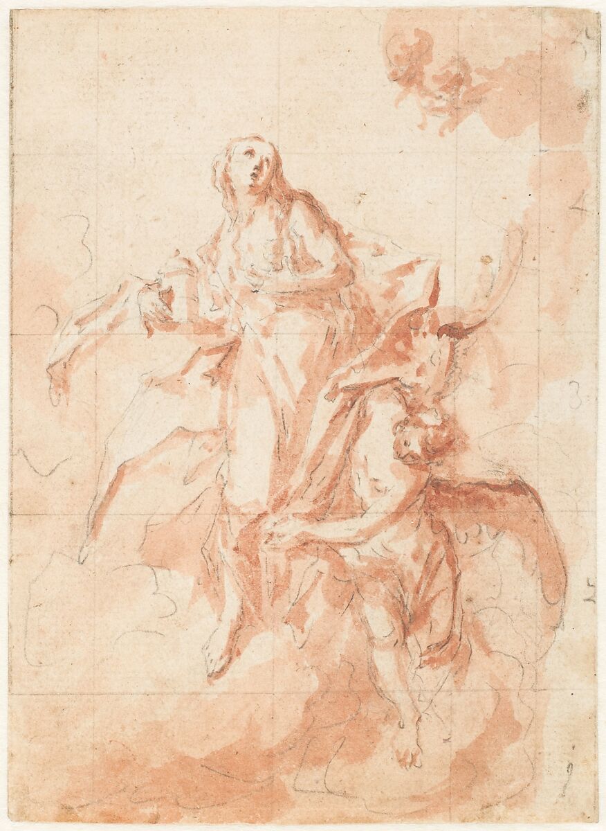 The Assumption of the Saint Mary Magdalen, Cosmas Damian Asam (German, Benediktbeuern 1686–1739 Munich), Graphite and brush and red washes