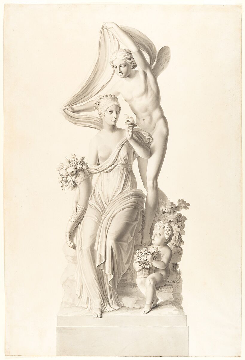 Flora and Zephyr, Josef Klieber (Austrian, Innsbruck 1773–1850 Vienna), Pen and black ink, gray wash