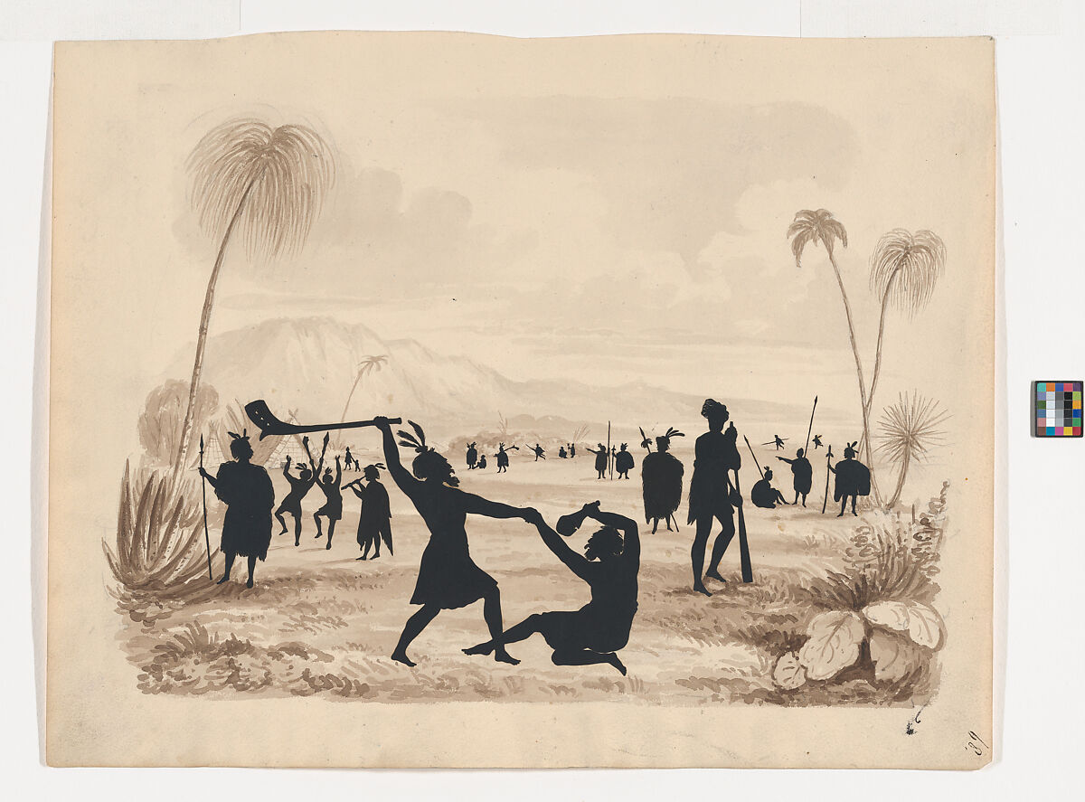 South Sea Islanders, Auguste Edouart (French, 1789–1861), Cut paper with wash
