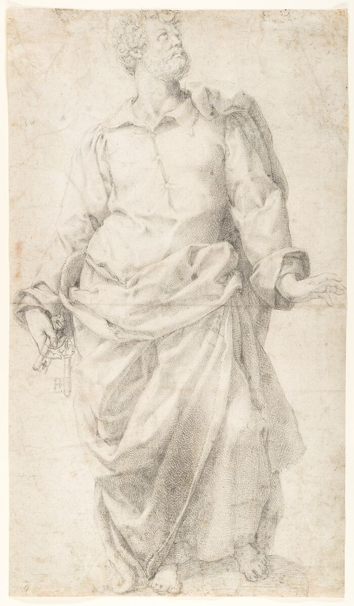 Study for the Figure of Saint Peter, Daniele da Volterra (Daniele Ricciarelli) (Italian, Volterra 1509–1566 Rome), Black chalk 